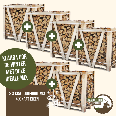 Ideale Mix – 2x Loofhout Mix + 4x Eiken (Strak Gestapeld) | Haardhout Heusden
